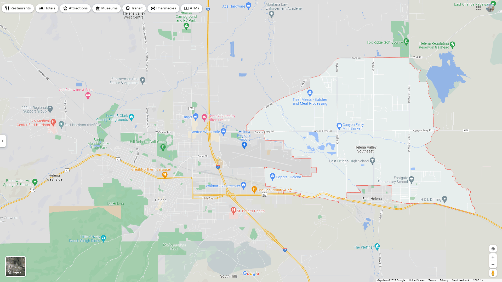 Helena Valley Southeast Montana Map